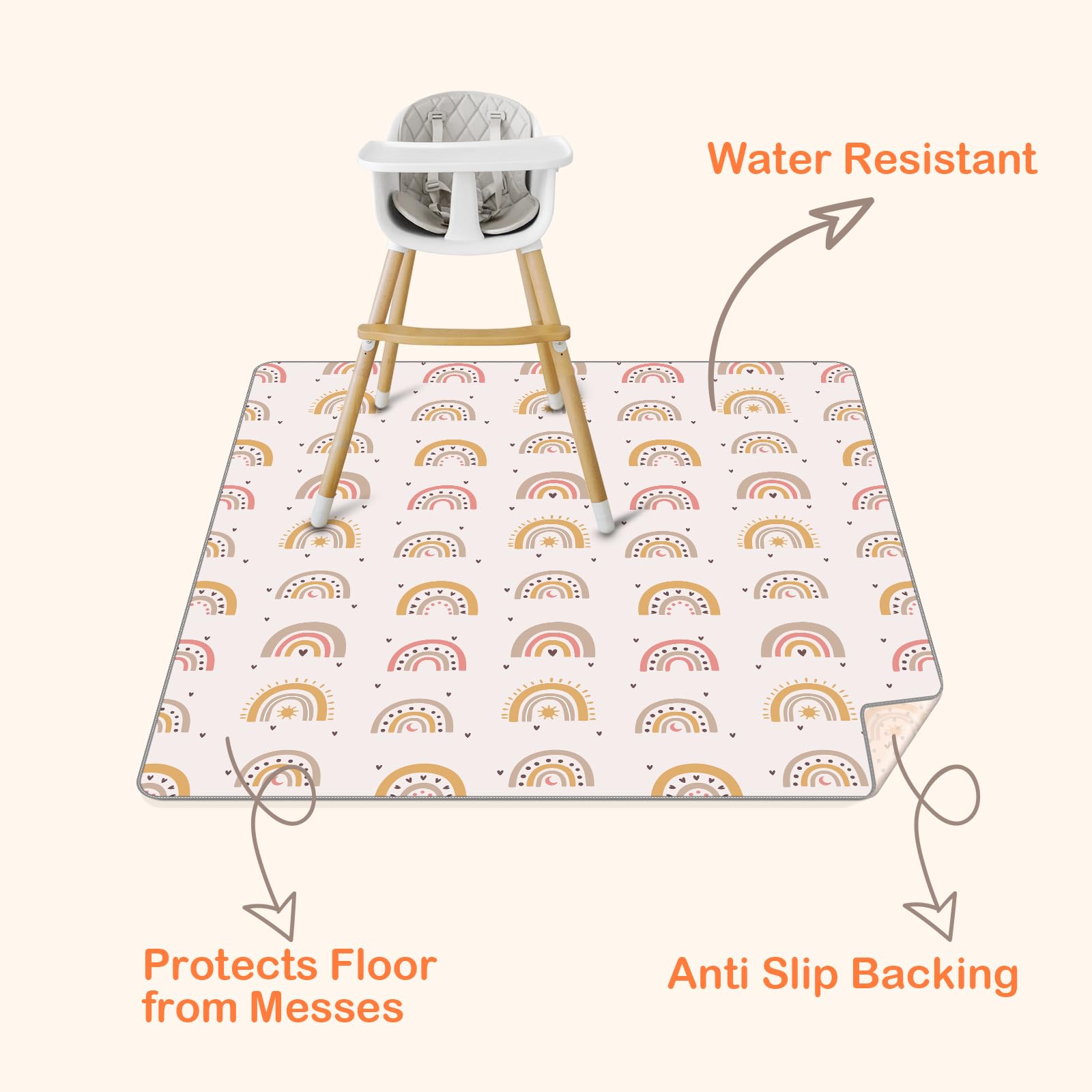 Waterproof baby splash mat keeps dining areas clean after meals.