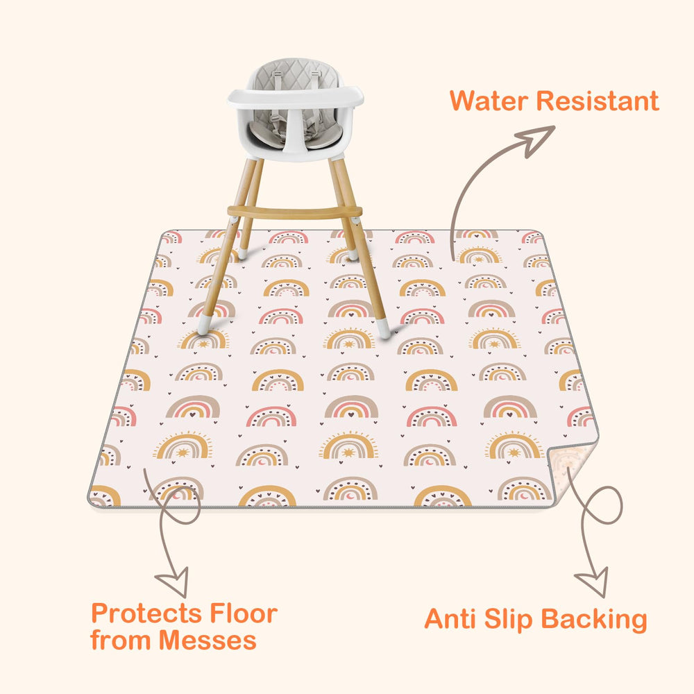 Waterproof baby splash mat keeps dining areas clean after meals.