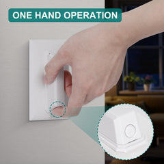 White guard hides switch screws while complementing white faceplates for a seamless look.