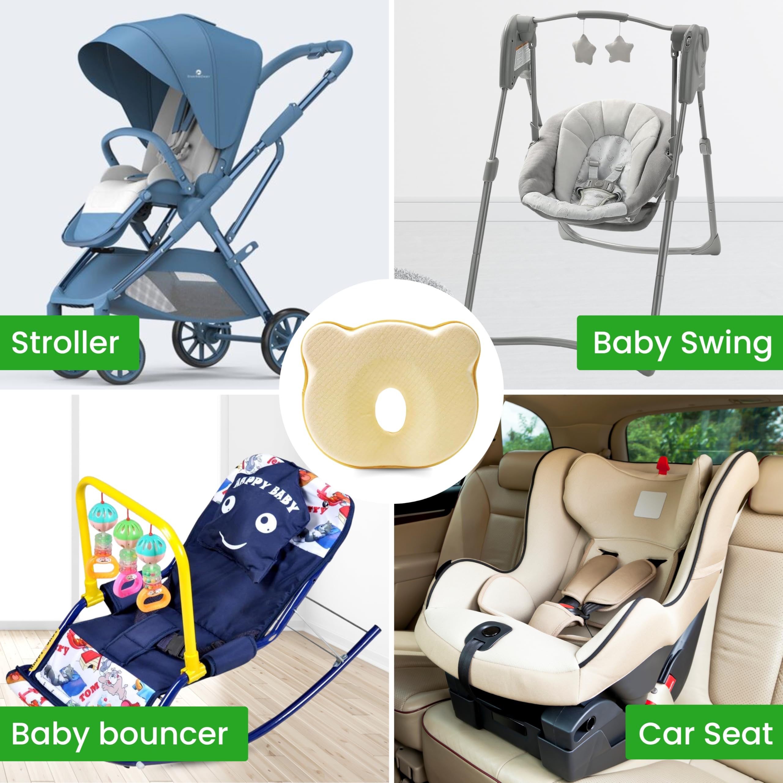 Multi-use CMJ PRO pillow fits crib, stroller, bassinet