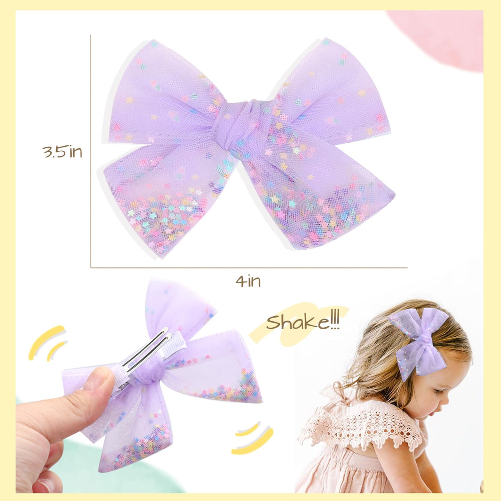CN 6-pack tulle hair bows with blue stars for playful looks