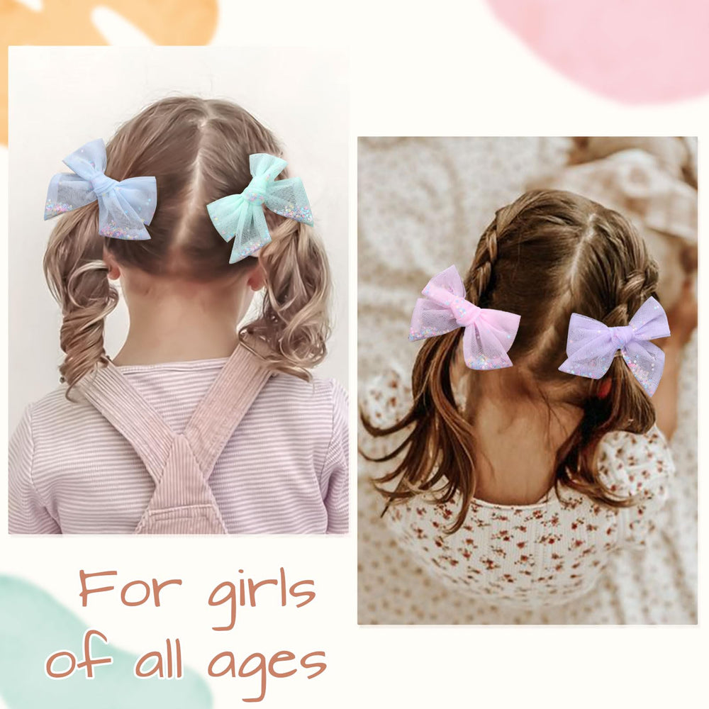 CN 6-pack tulle hair bows with green stars for toddlers