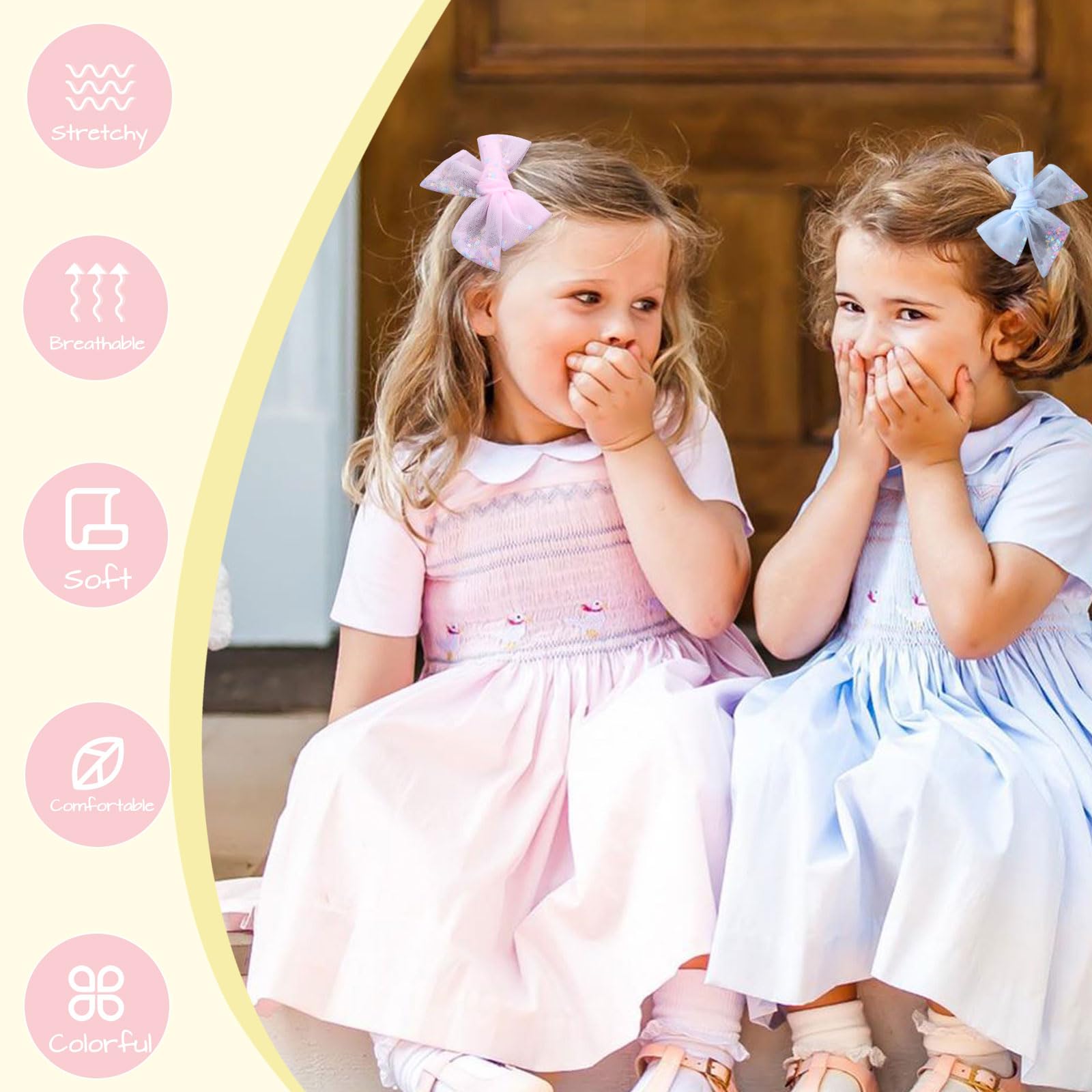 CN 6-pack tulle hair bows with white stars for baby outfits