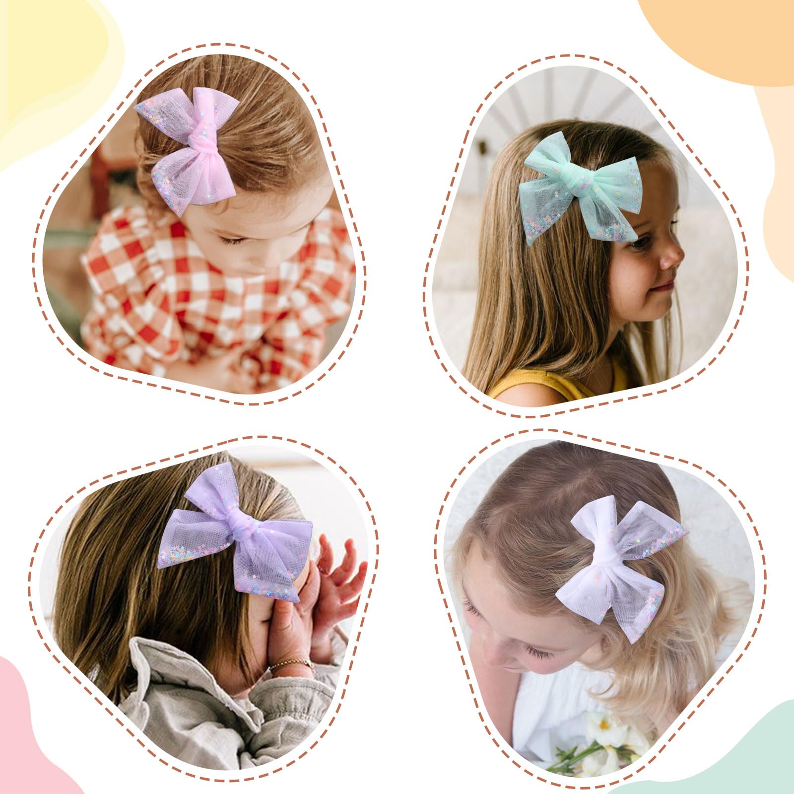 CN 6-pack tulle hair bows with yellow stars for cheerful hairstyles