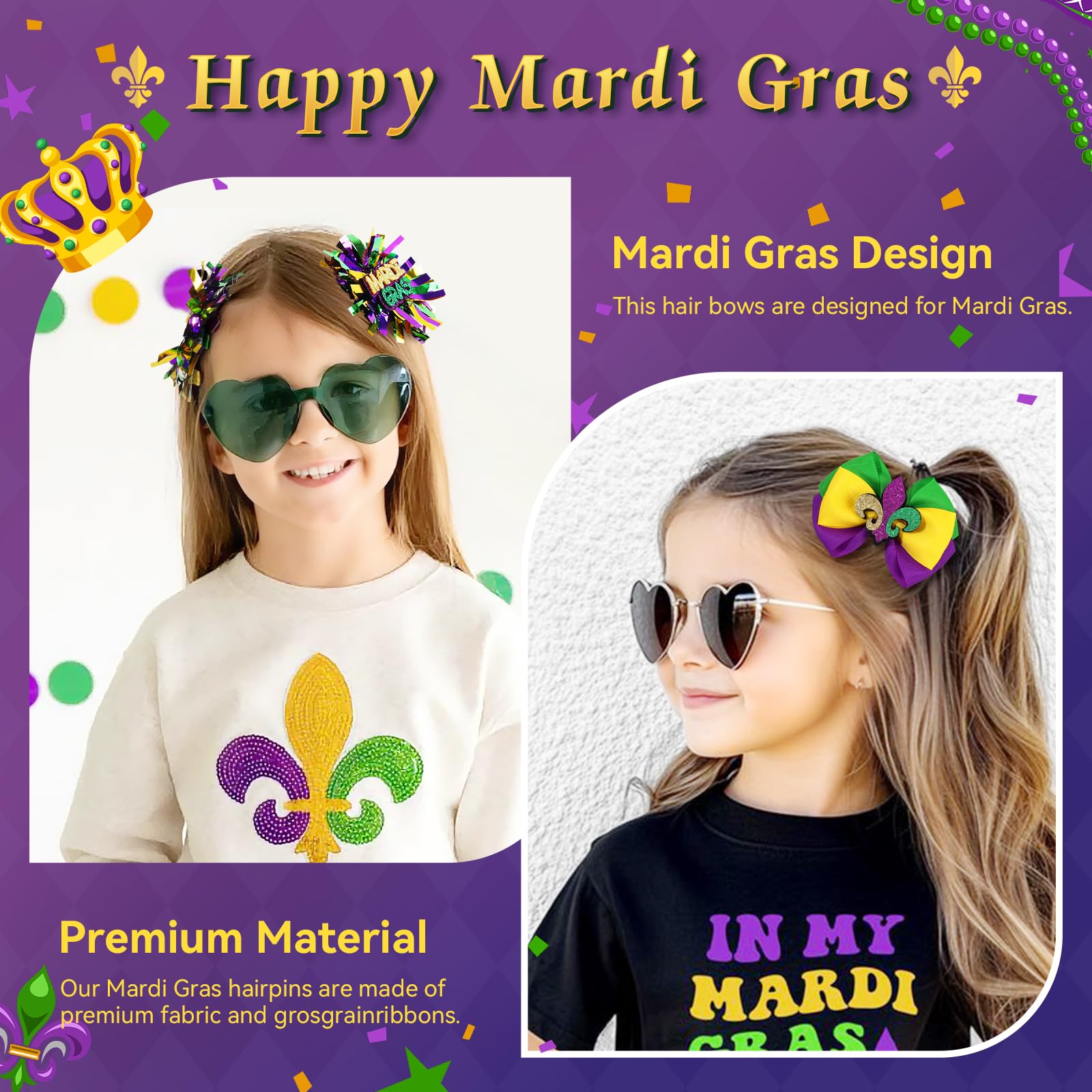 CN Mardi Gras four-pack bows for coordinated family outfits