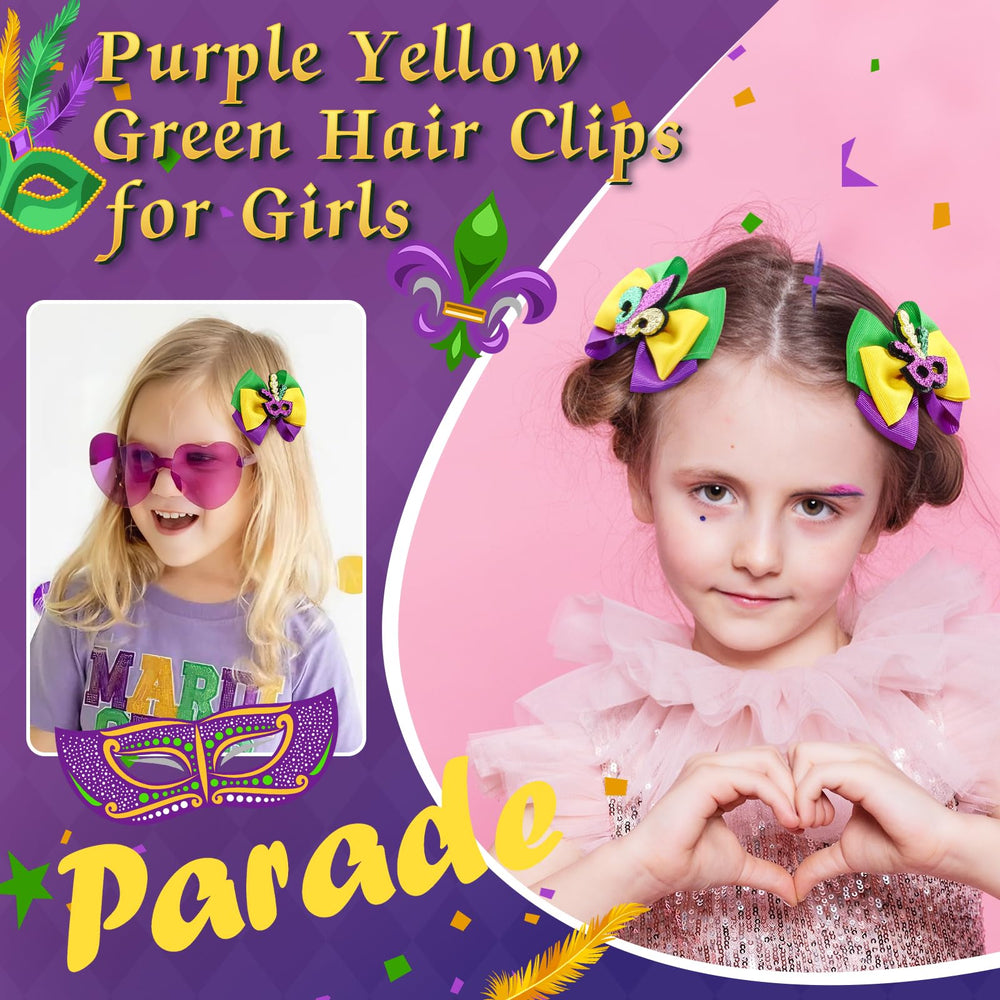 CN Mardi Gras hair bows 4.3 inches suitable for various hairstyles