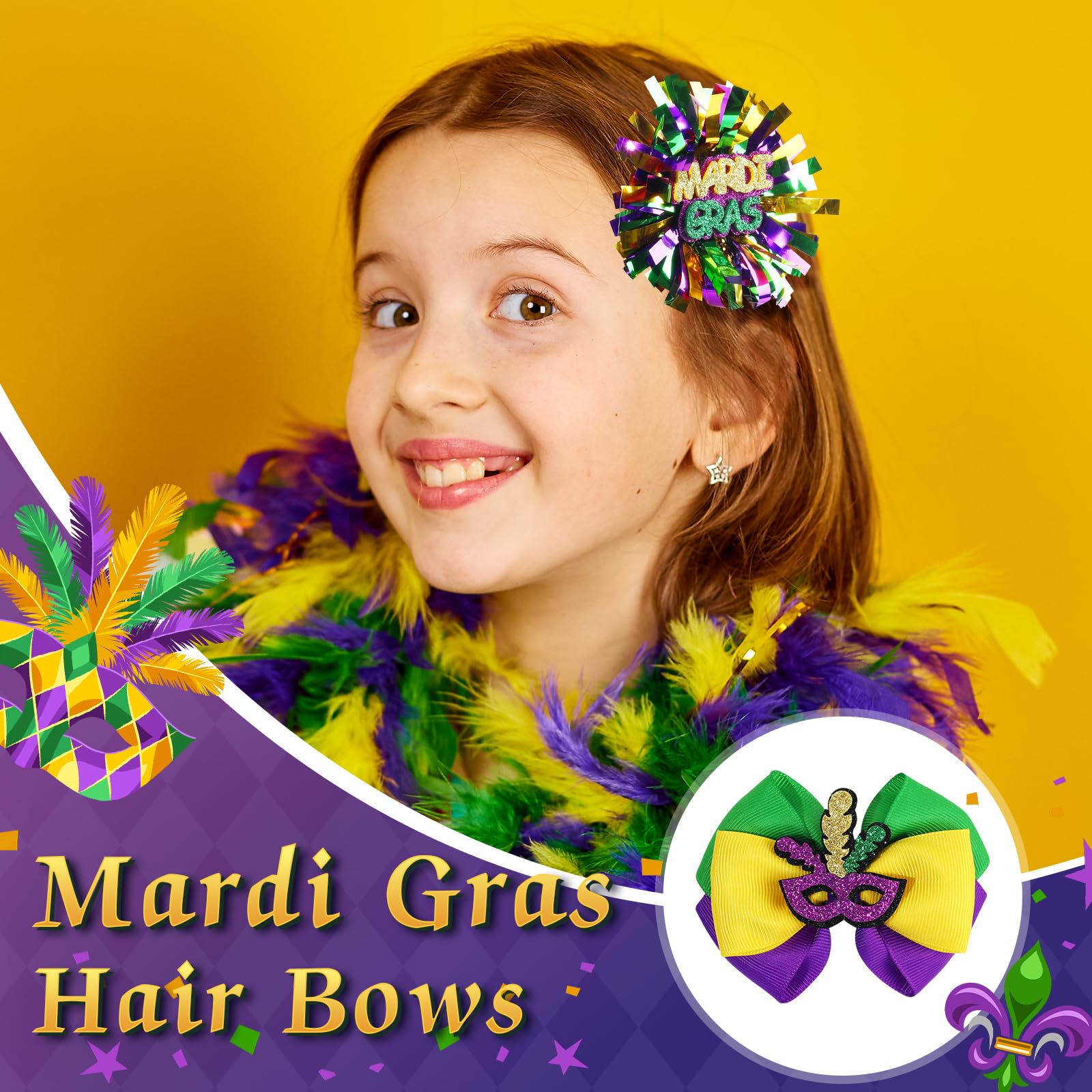CN Mardi Gras grosgrain bow with mask for playful party looks