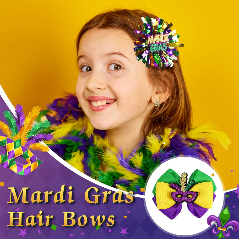 CN Mardi Gras grosgrain bow with mask for playful party looks
