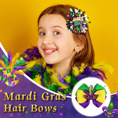CN Mardi Gras grosgrain bow with mask for playful party looks