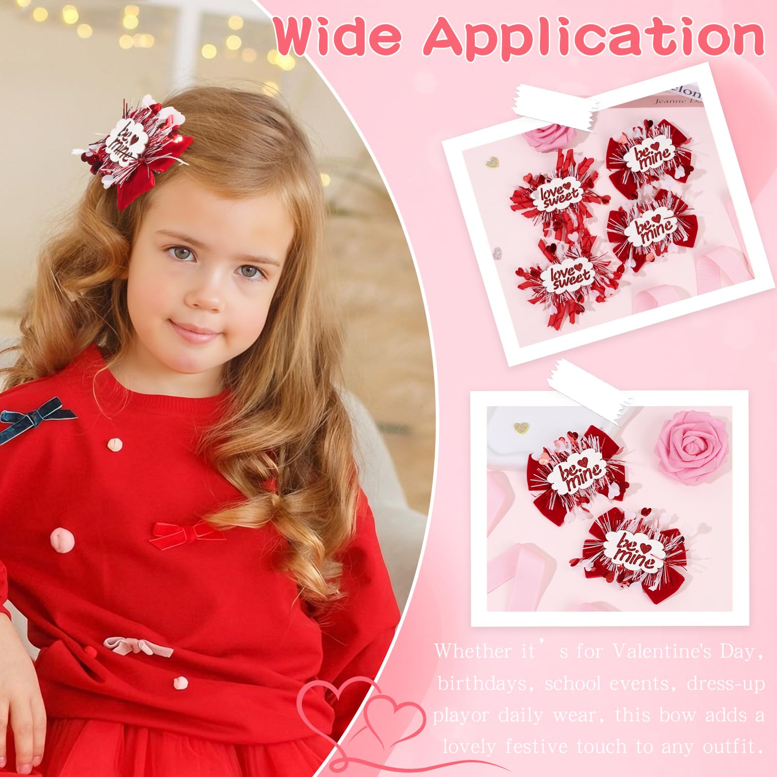 CN Valentines bows with sturdy metal clips keep hair secure