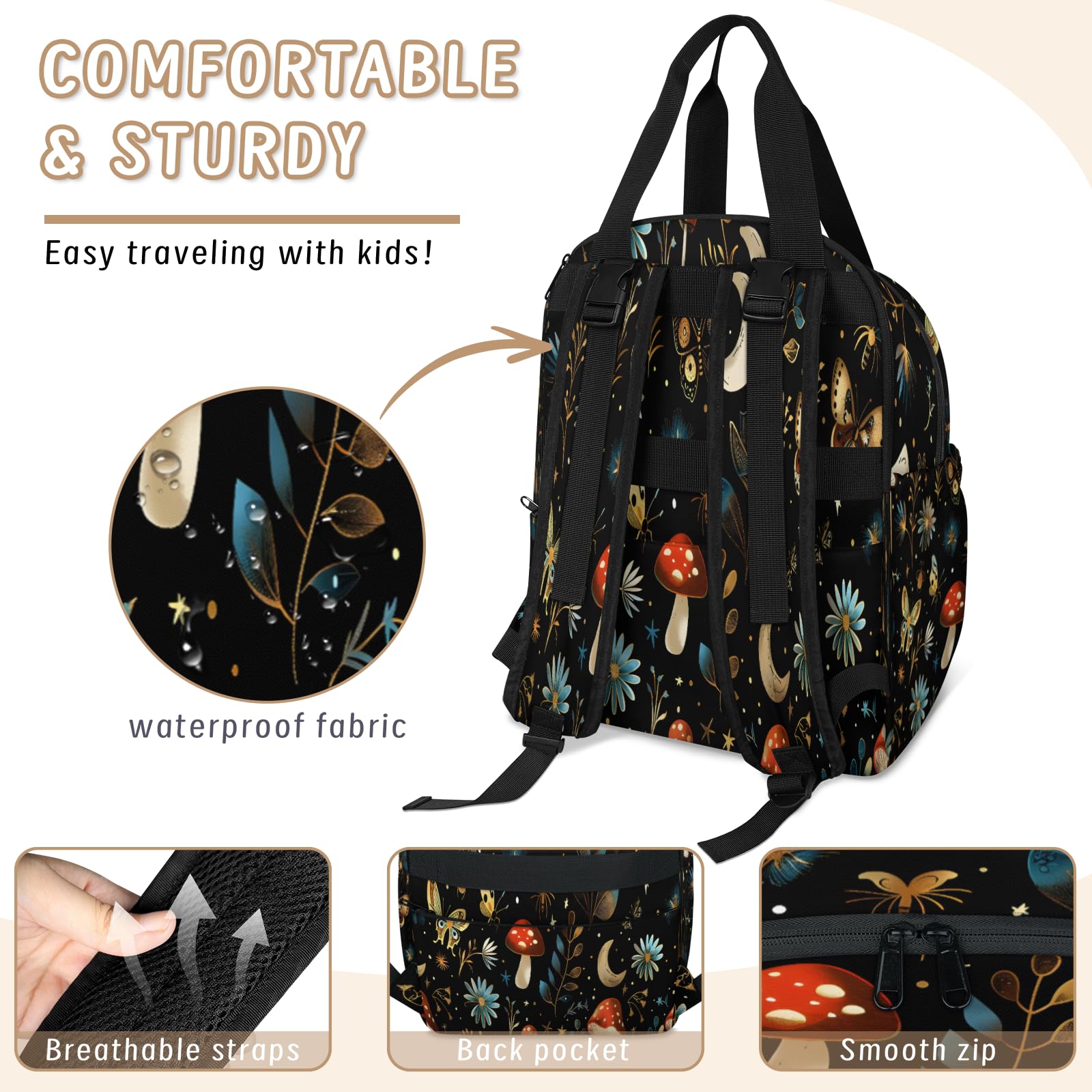 CNNINGYI backpack front pockets with thermal insulation for baby drinks on the go.