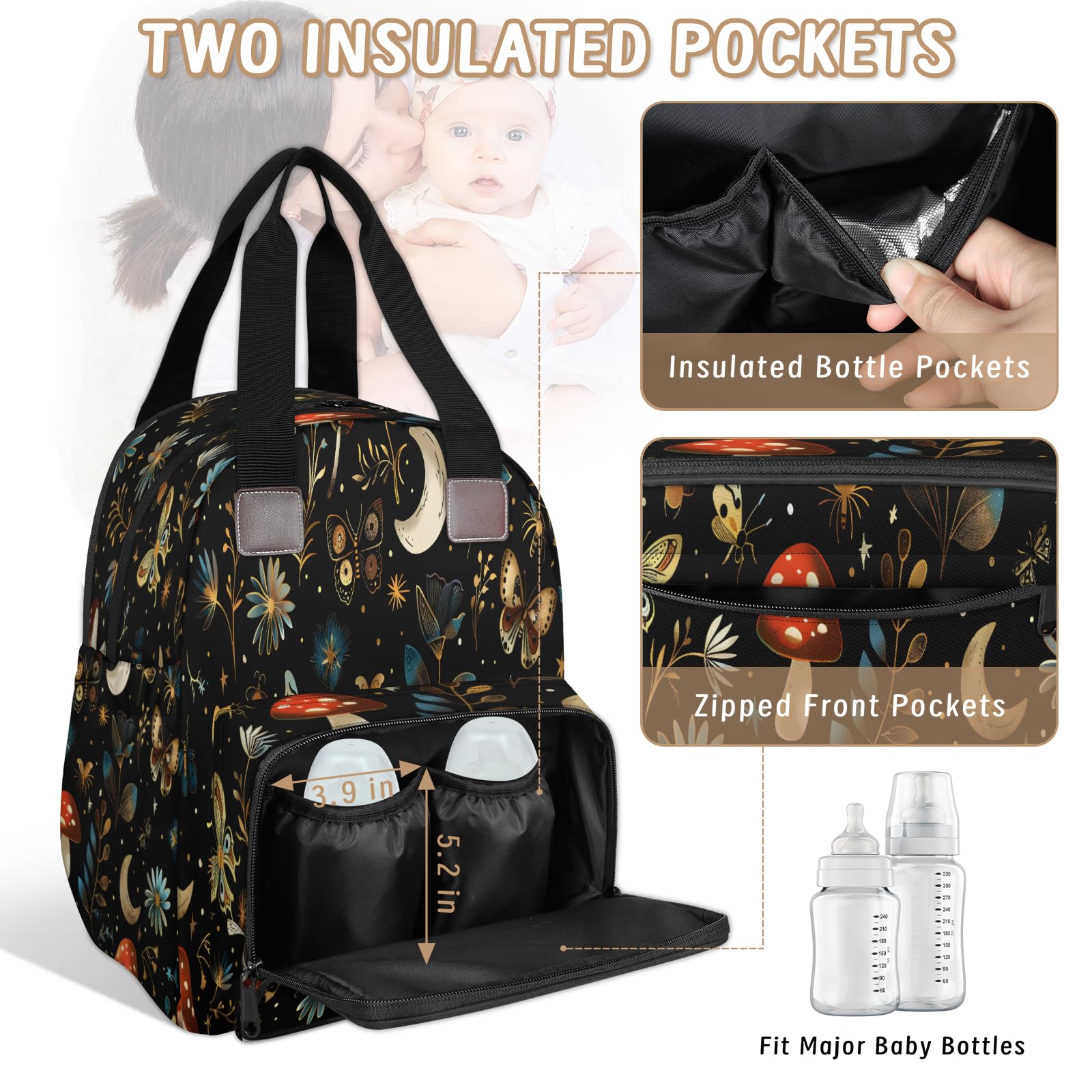 CNNINGYI bag includes stroller attachment straps for hands-free travel.
