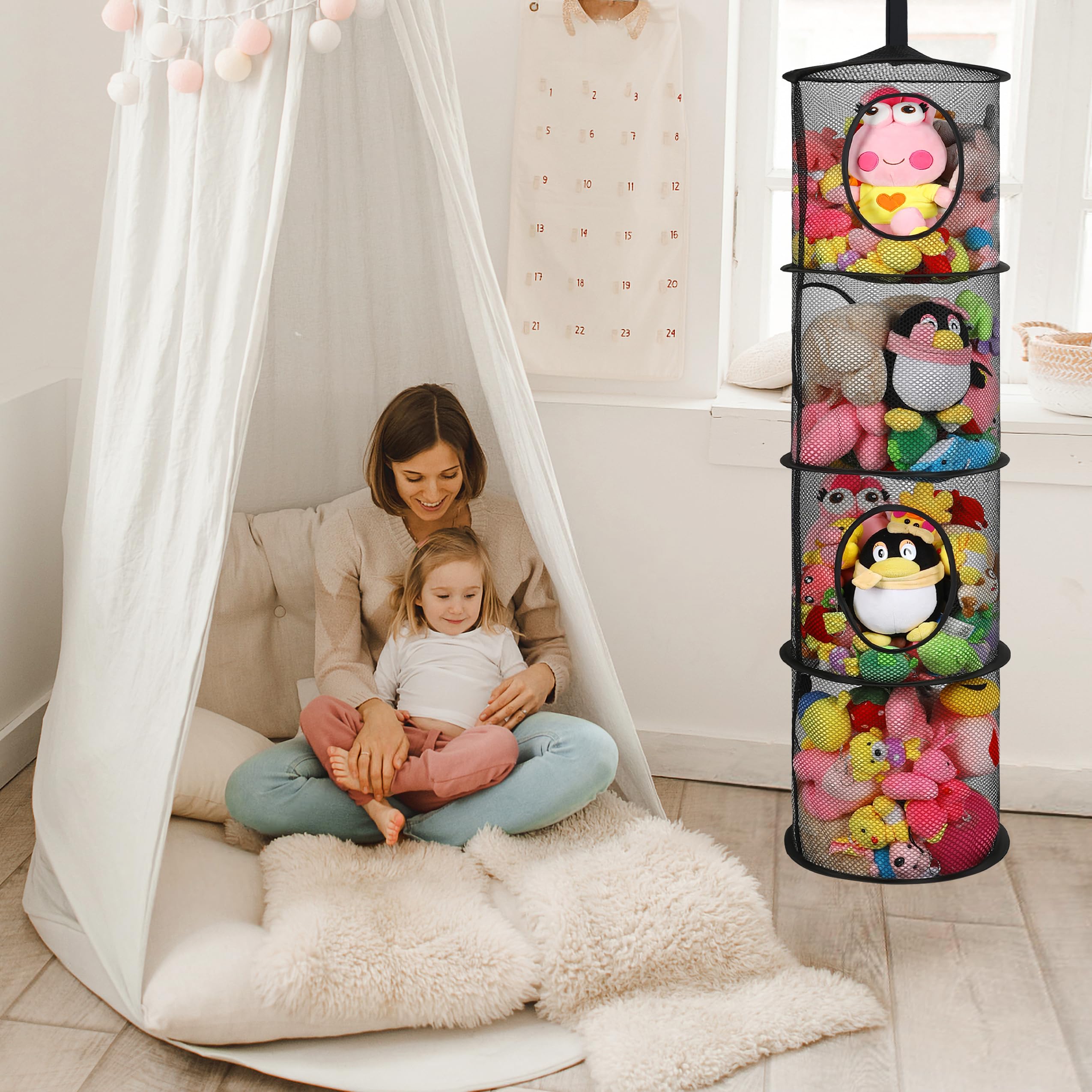 Coastal Rose foldable corner toy storage saves floor space in kid rooms.