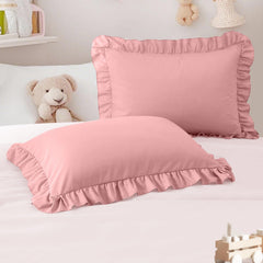 Cobedzy toddler pillowcase with ruffle edge in pink for stylish coziness