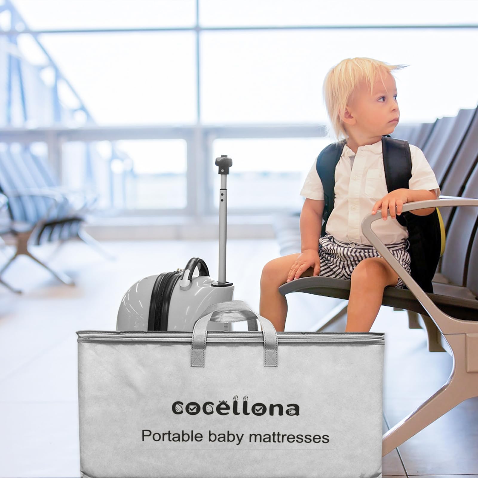 Cocellona trifold mattress unfolded for on-the-go sleep and play.