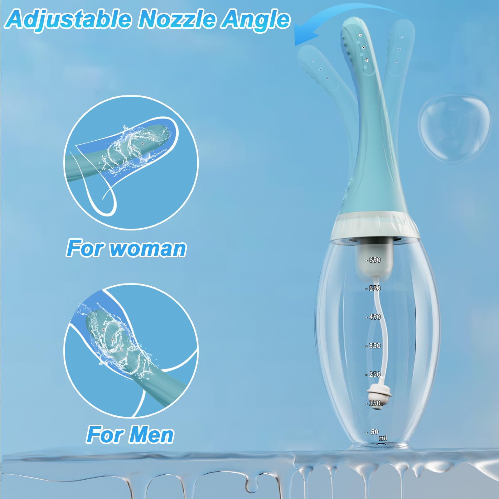 Cocenissy adjustable nozzle angle adapts to anatomy for comfortable insertion and targeted rinsing