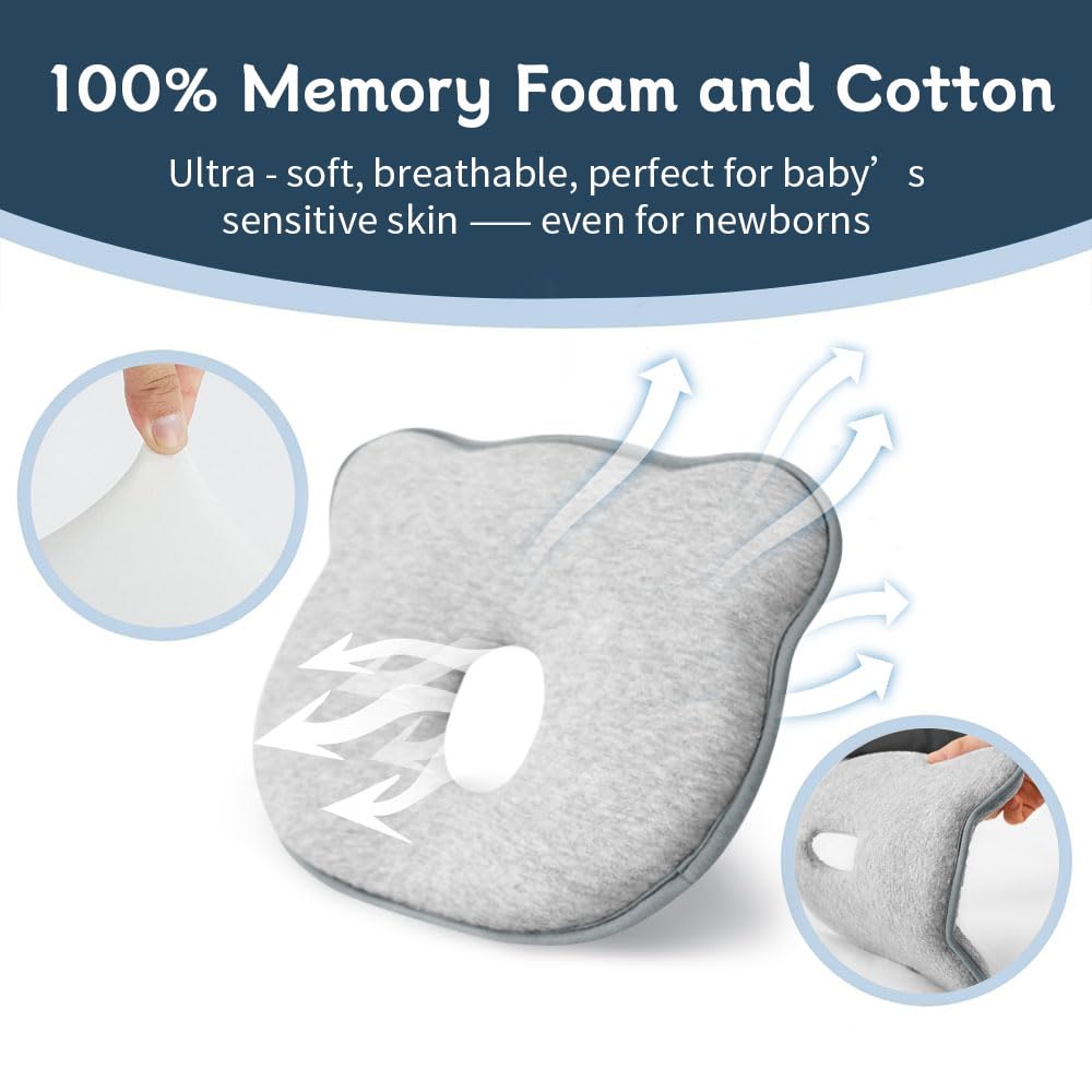 Cococu memory foam baby pillow car-seat-use secures a stable head position.