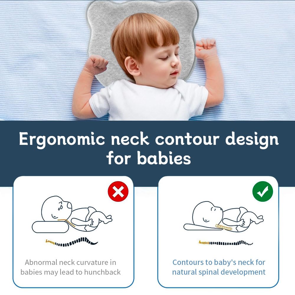 Cococu memory foam baby pillow machine-washable cover keeps shape after washing.