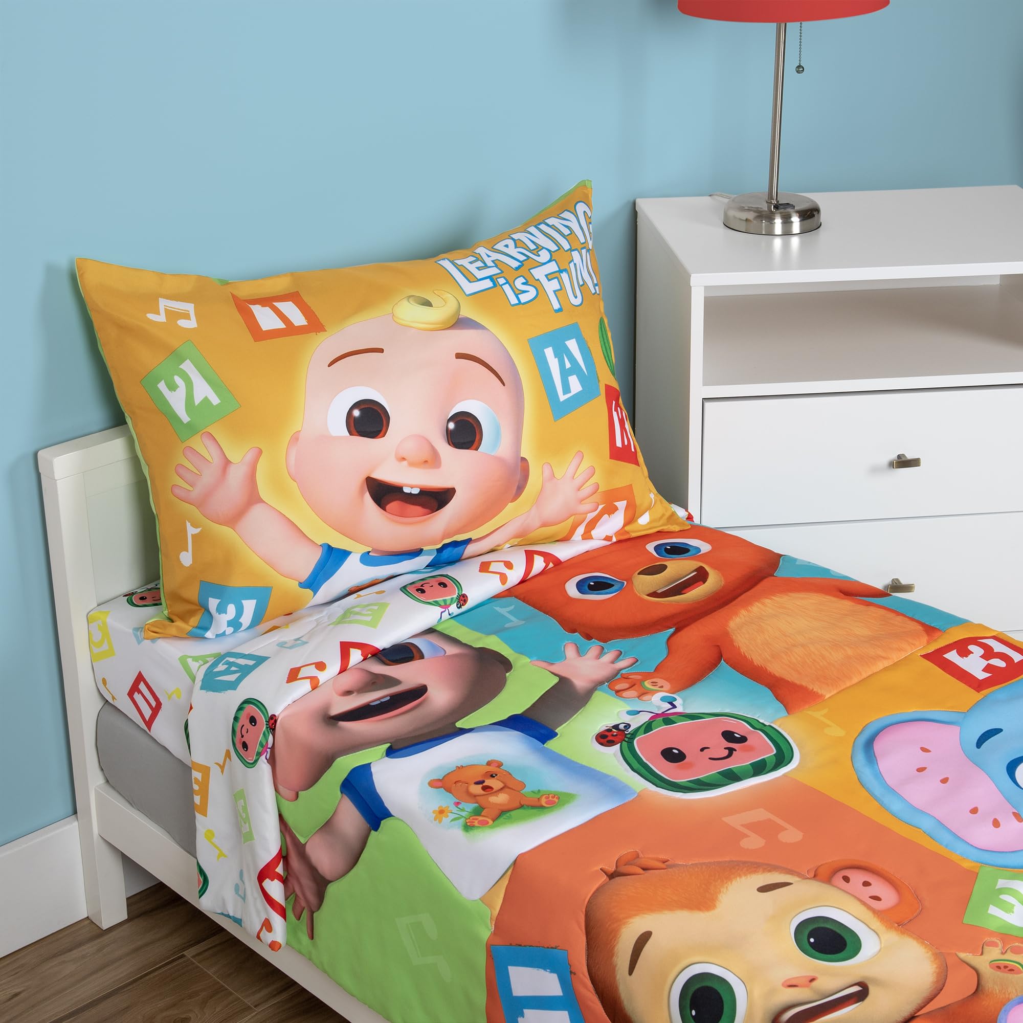 CoComelon Learning is Fun colorful pattern complements any nursery decor