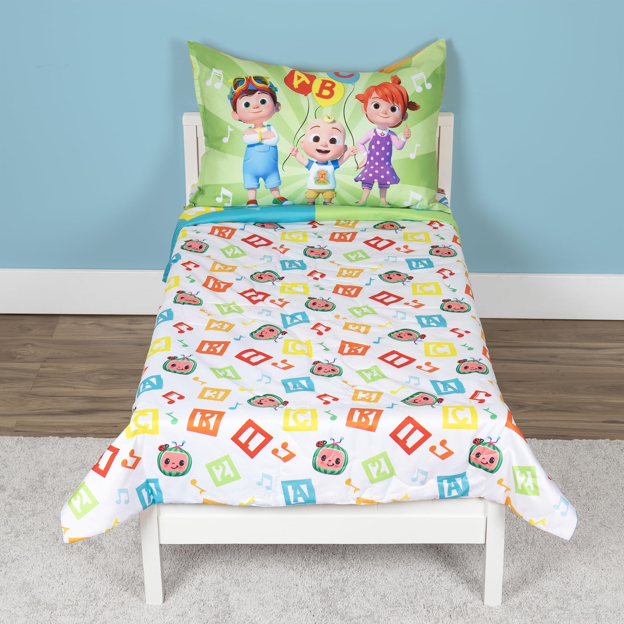 CoComelon Learning is Fun flat sheet offers a smooth sleeping surface