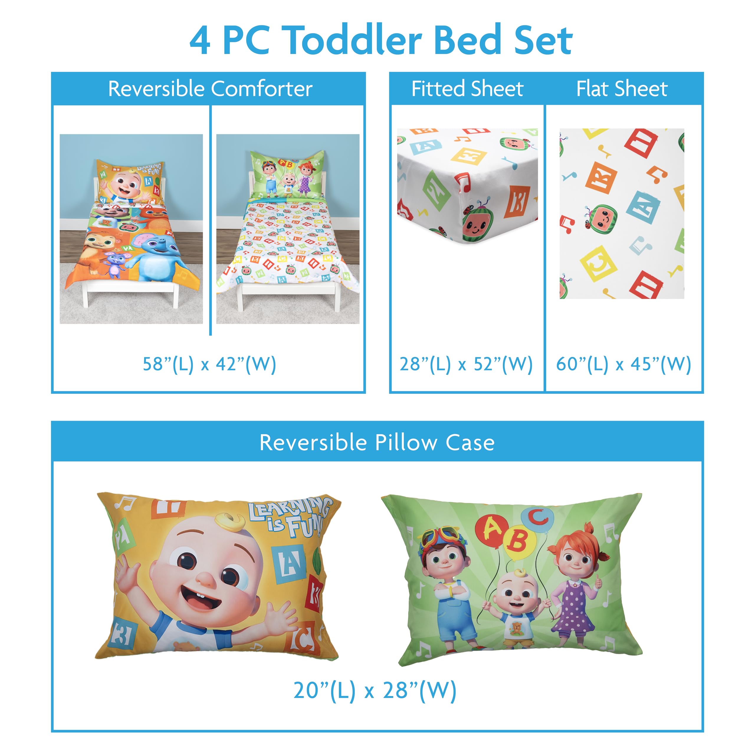 CoComelon Learning is Fun room-ready set coordinates quickly with sheets