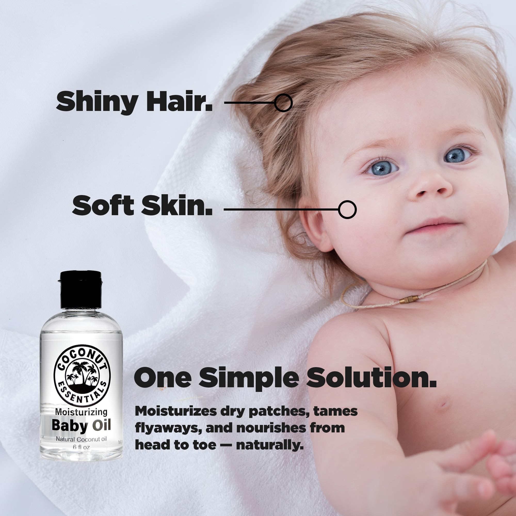 Coconut Essentials Baby Oil being applied during a gentle baby massage.