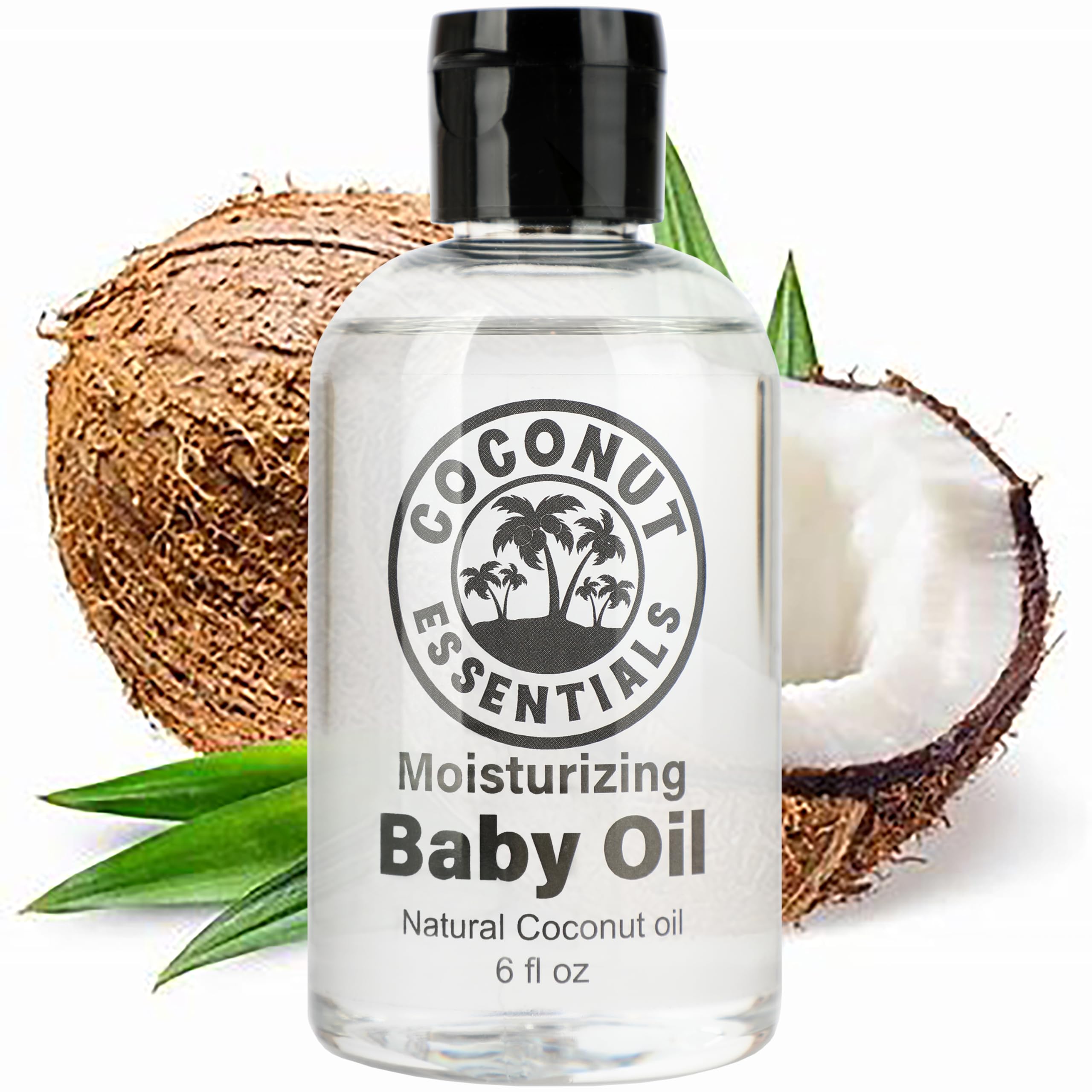 Coconut Essentials Baby Oil bottle—unscented, gentle hydration for delicate baby skin.