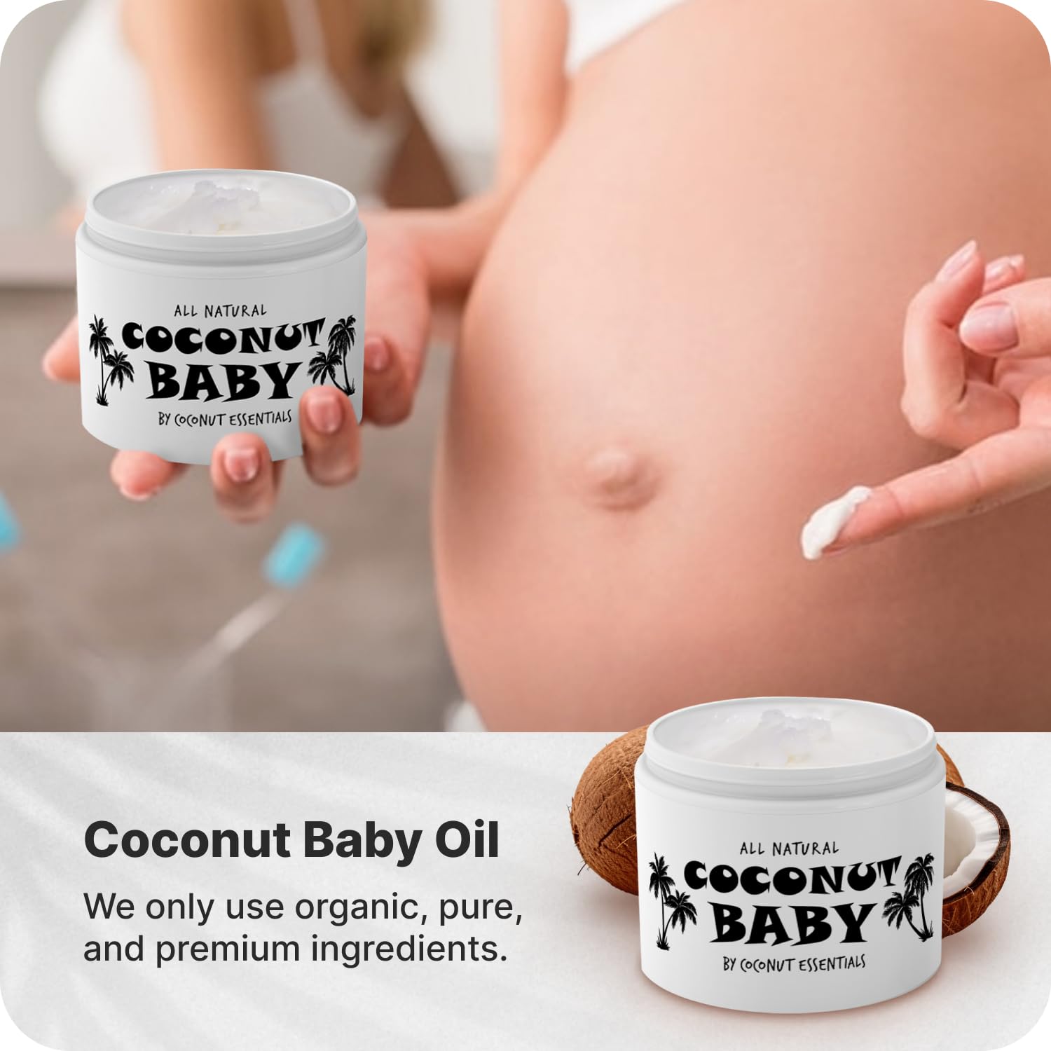 Coconut Essentials Coconut Baby Oil being used during a calming baby massage