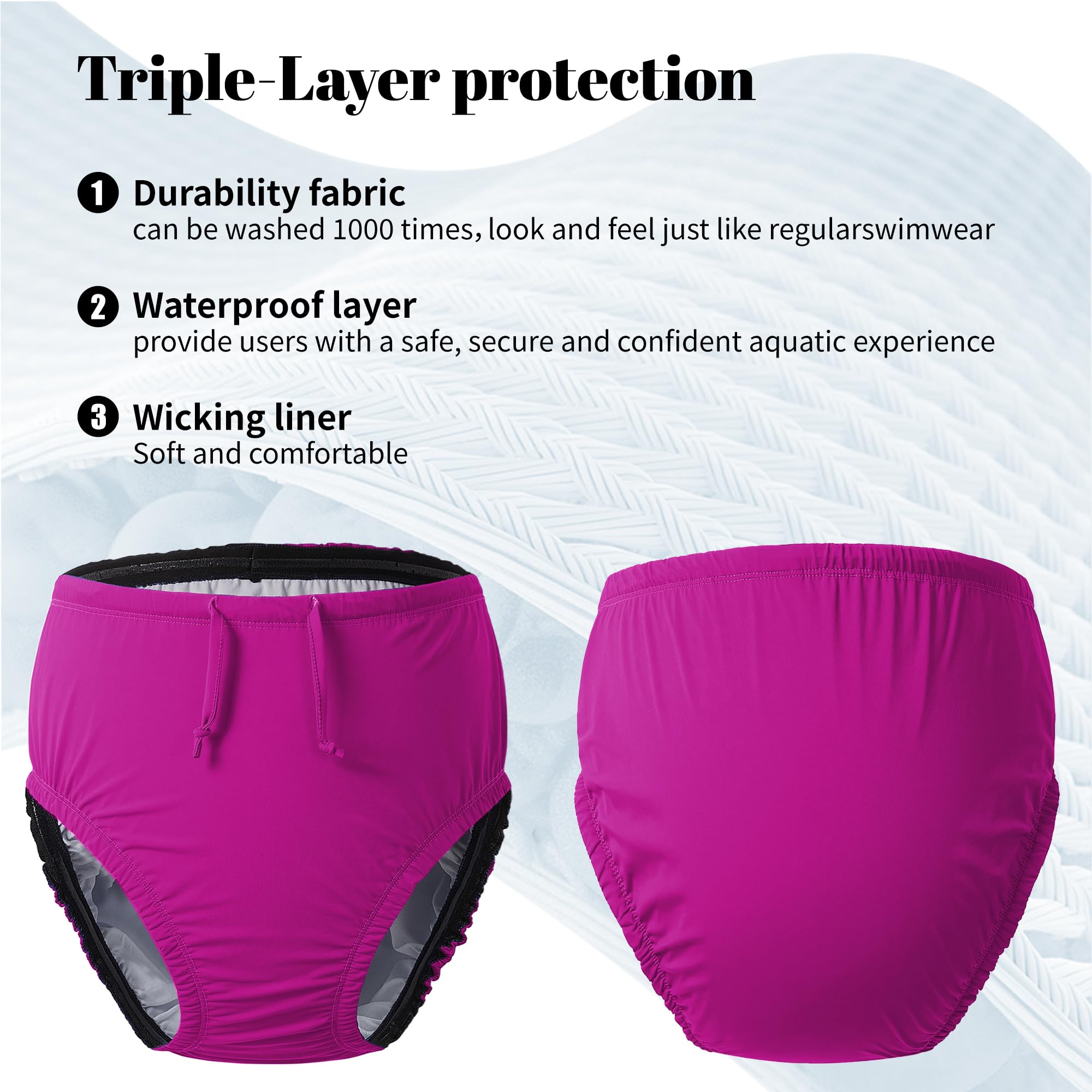 Codida pink adult swim diaper leg-seal detail for added leak protection.