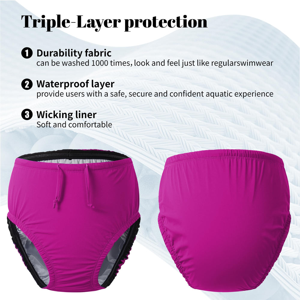 Codida pink adult swim diaper leg-seal detail for added leak protection.