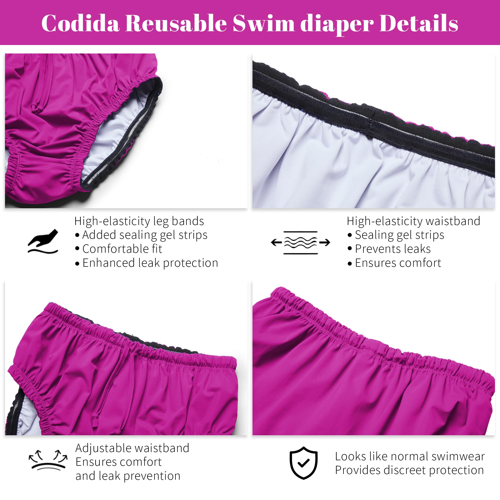 Codida pink adult swim diaper worn under swimwear for discreet use.