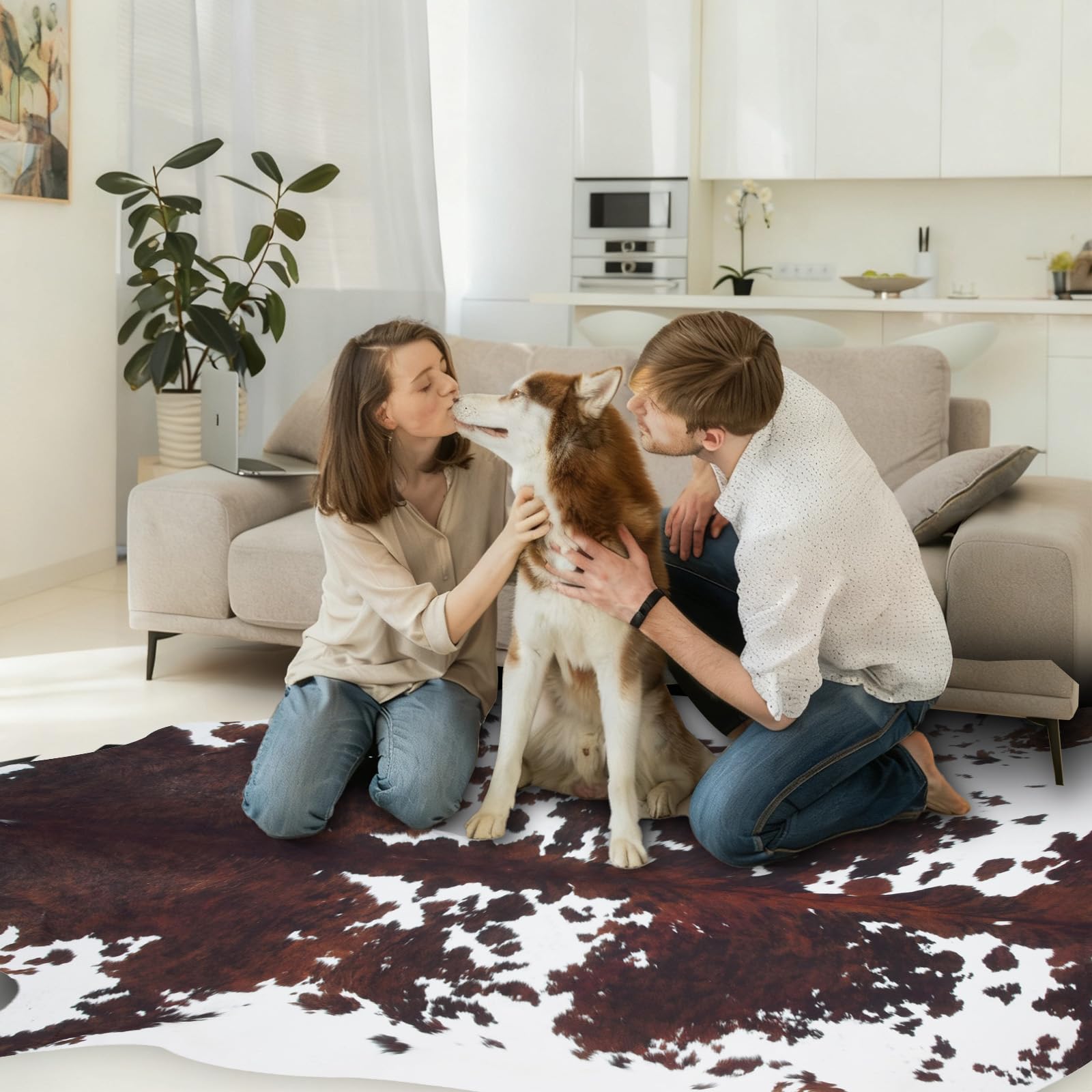 coffinsea cowhide rug bedroom decor highlights cozy, warm ambience