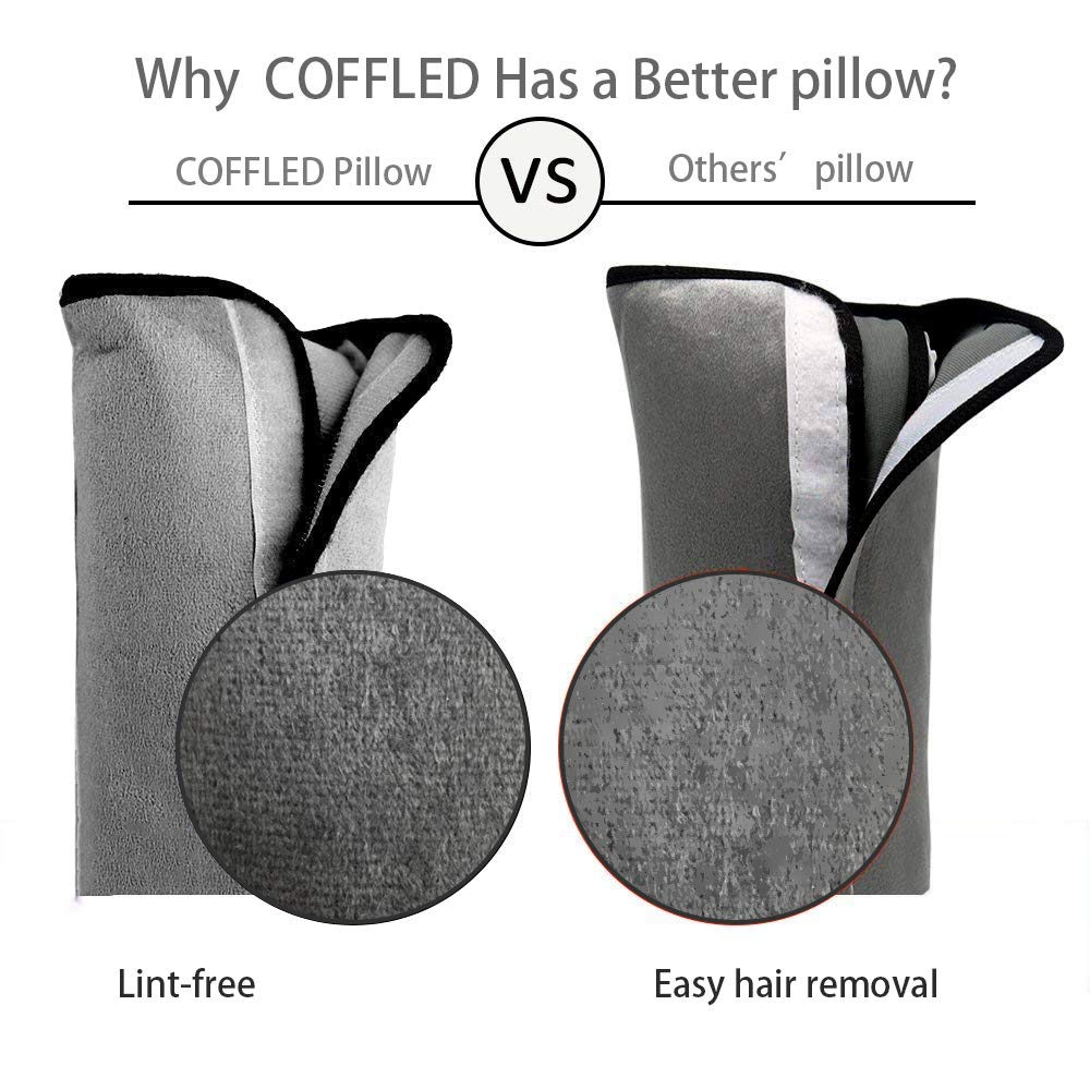 COFFLED gray travel pillow with compact design adds comfort without bulk.