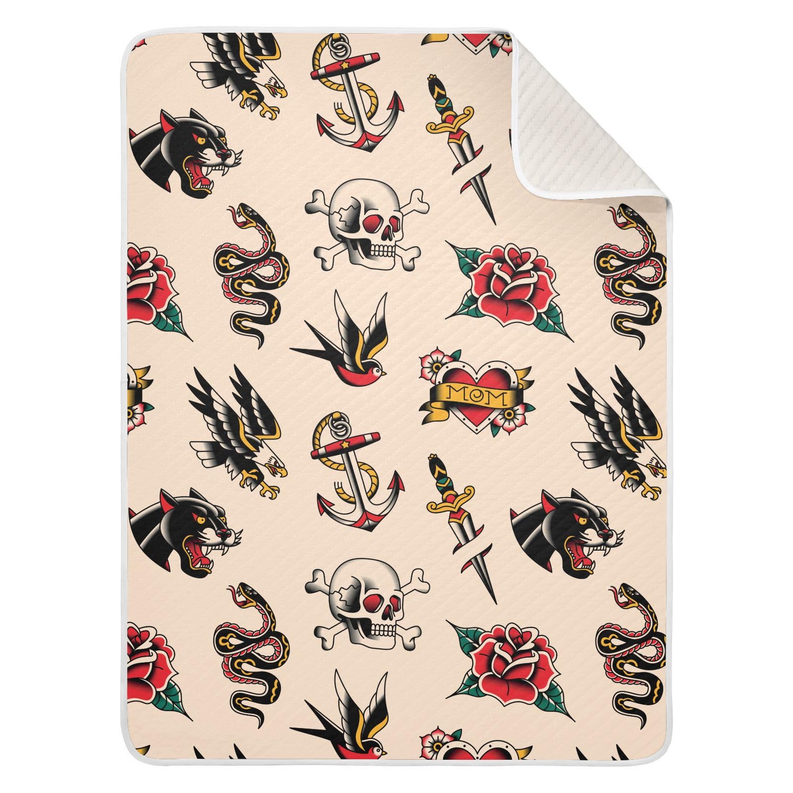 Coikll old-school tattoo baby blanket 30x40 in soft cotton blend for gentle warmth
