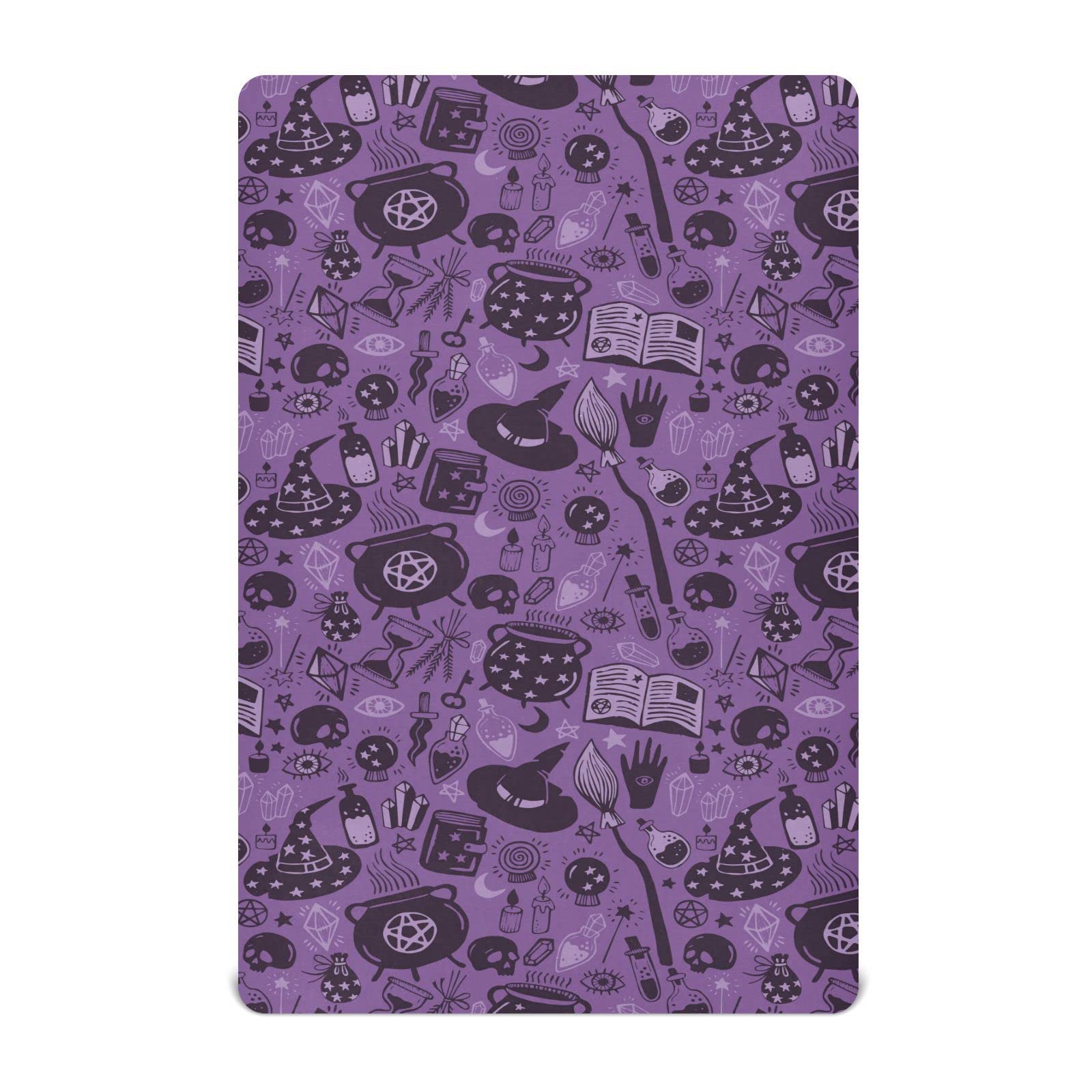 Coikll witch-themed fitted crib sheet on standard crib mattress with snug elastic edge.