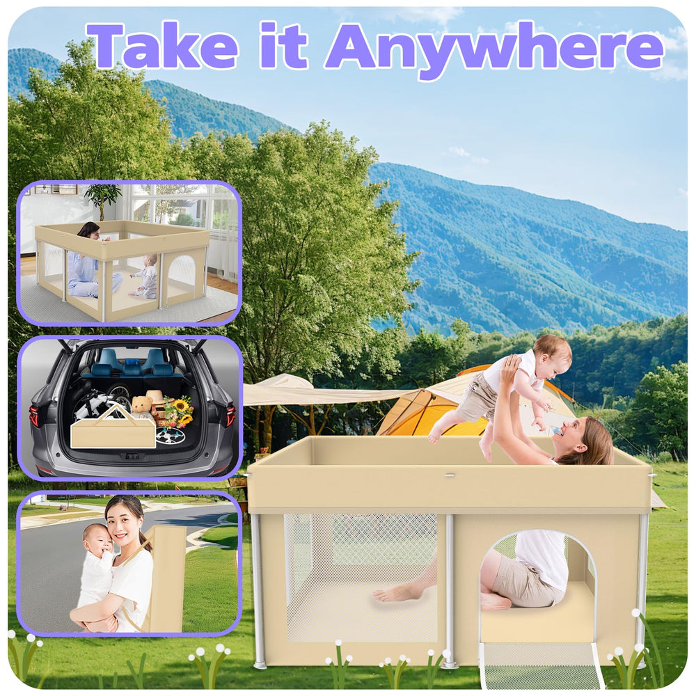 Coilace beige playpen removable washable fabric for easy cleaning