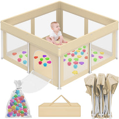 Coilace foldable playpen 50-inch beige setup for a safe baby play area