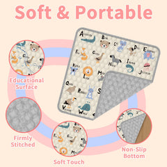 Coilace play mat with non-slip backing stays secure on floors.