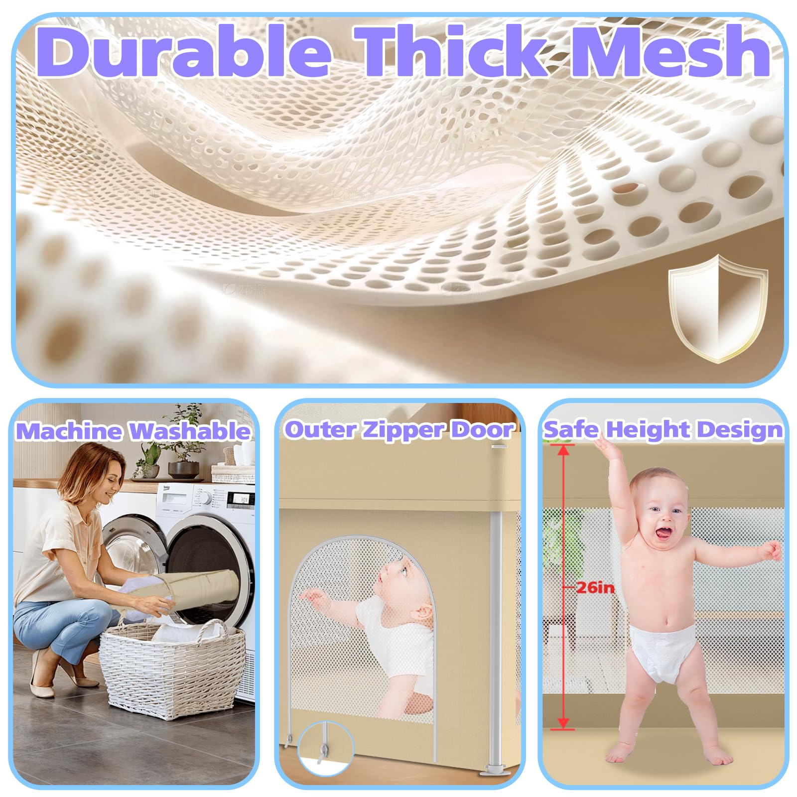Coilace playpen thick mesh for breathable 360-degree visibility