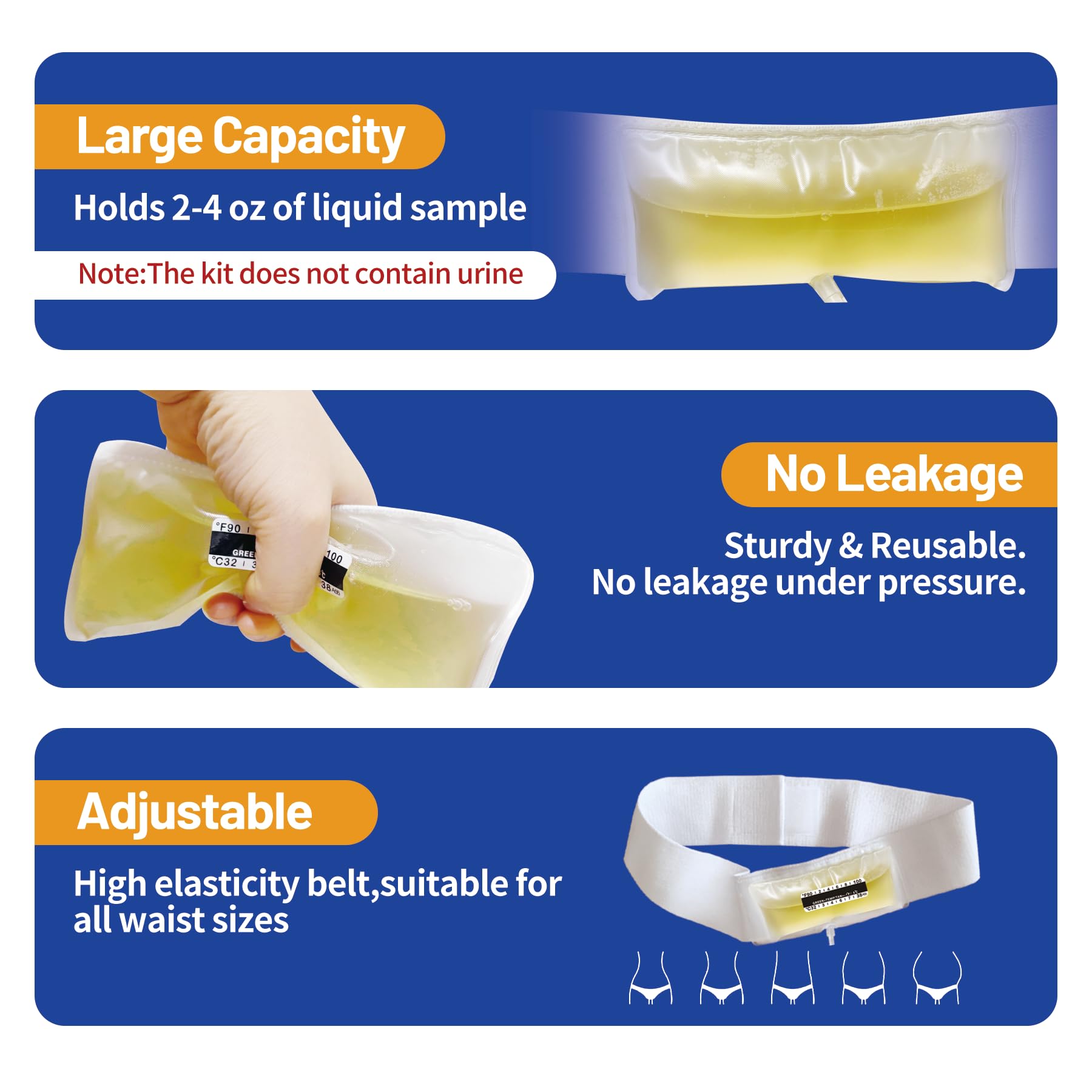 Coinore urine test bag in clear leakproof plastic.