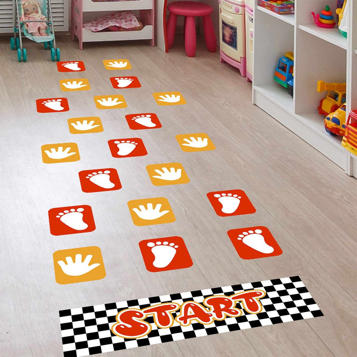 COKOYY footprint and palm lattice floor stickers brighten kids’ floors for playful learning