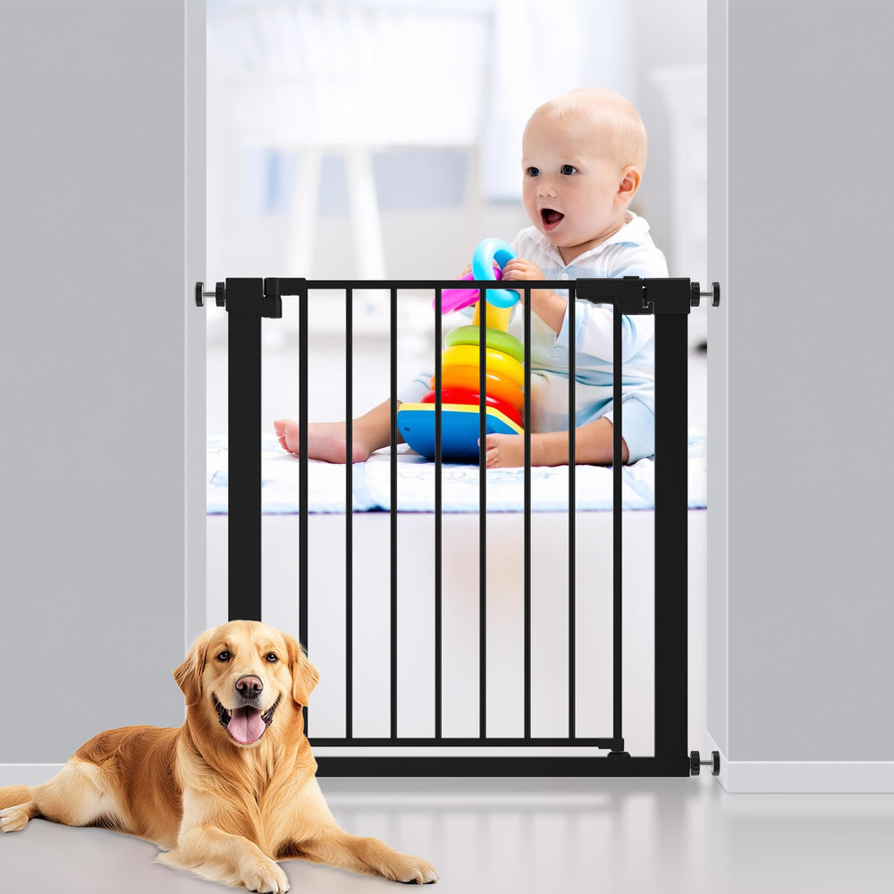 Colbabe pressure-mounted dog gate fits 29–57 inches, easy repositioning.