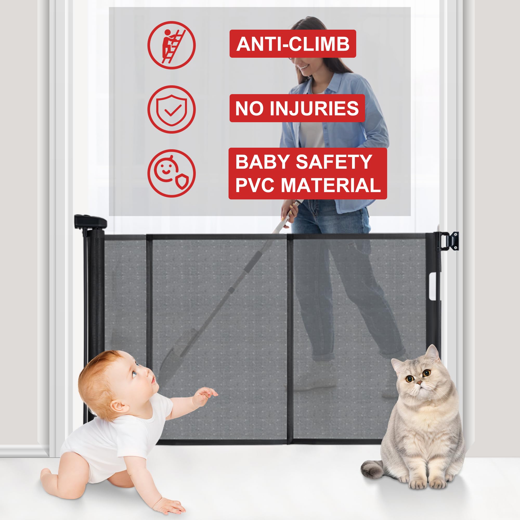 Colbabe retractable gate one-hand use enables quick access while carrying items.