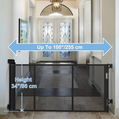 Colbabe retractable gate rolled-back storage saves space when not in use.
