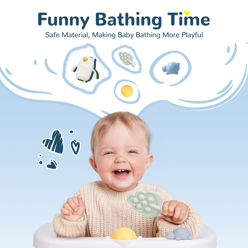 Coldew bath seat featuring rinse cup and duck toy for engagement