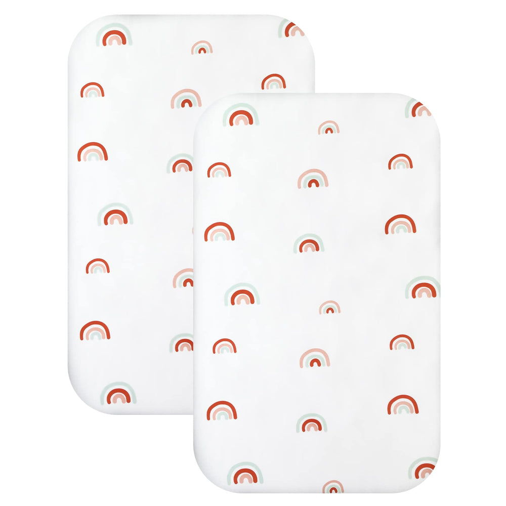 Coldwind Rainbow bassinet sheet set, 2-pack, on a universal-fit surface for cozy baby sleep.
