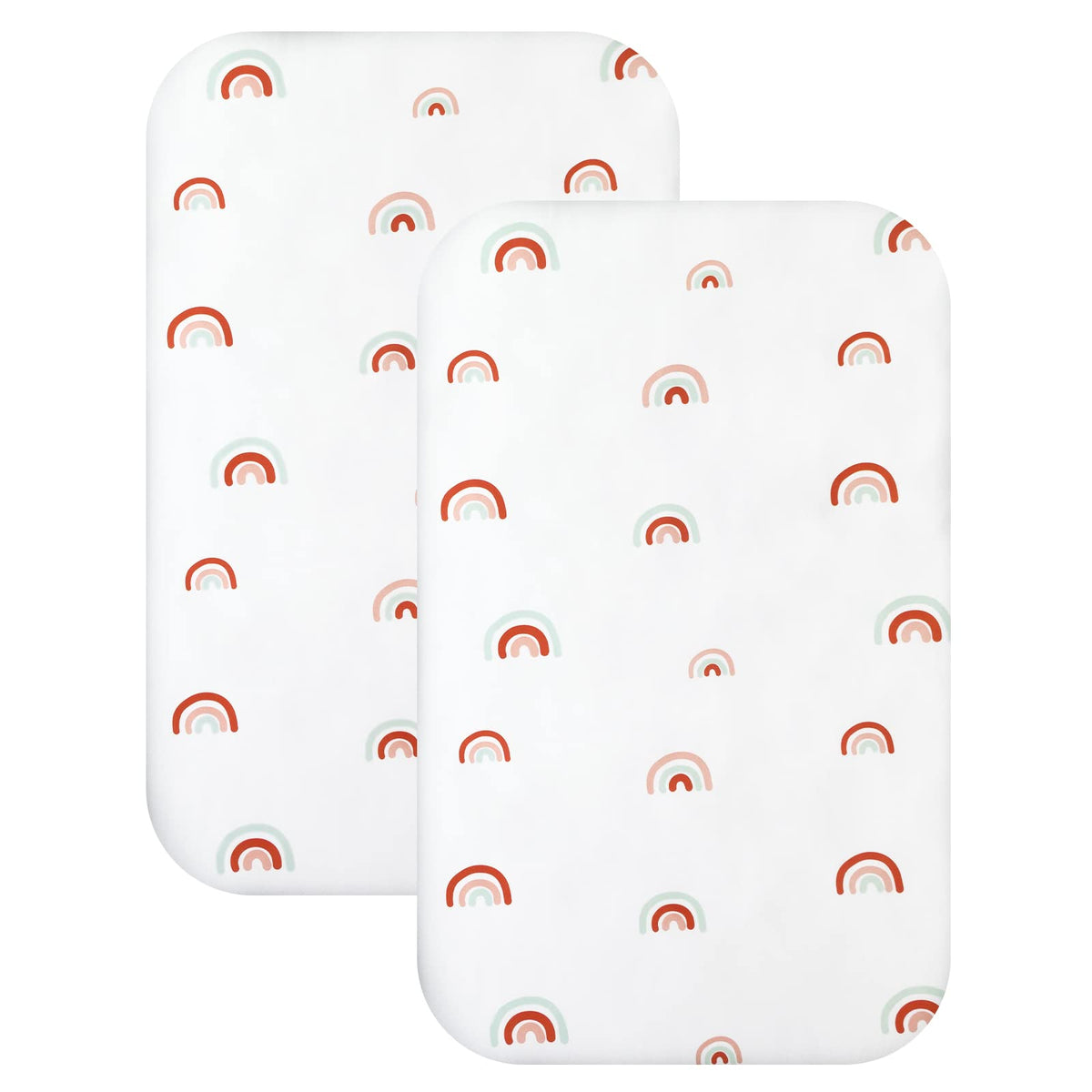 Coldwind Rainbow bassinet sheet set, 2-pack, on a universal-fit surface for cozy baby sleep.