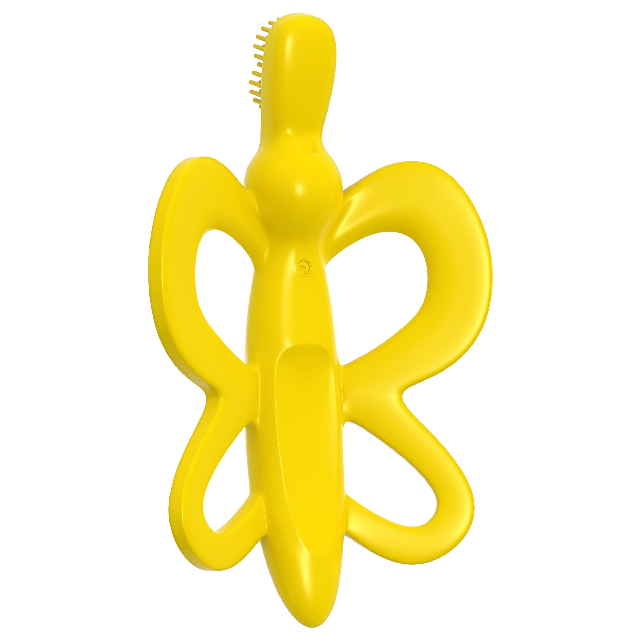 Colgate baby-teether and brush shown in-use for teething and brushing.