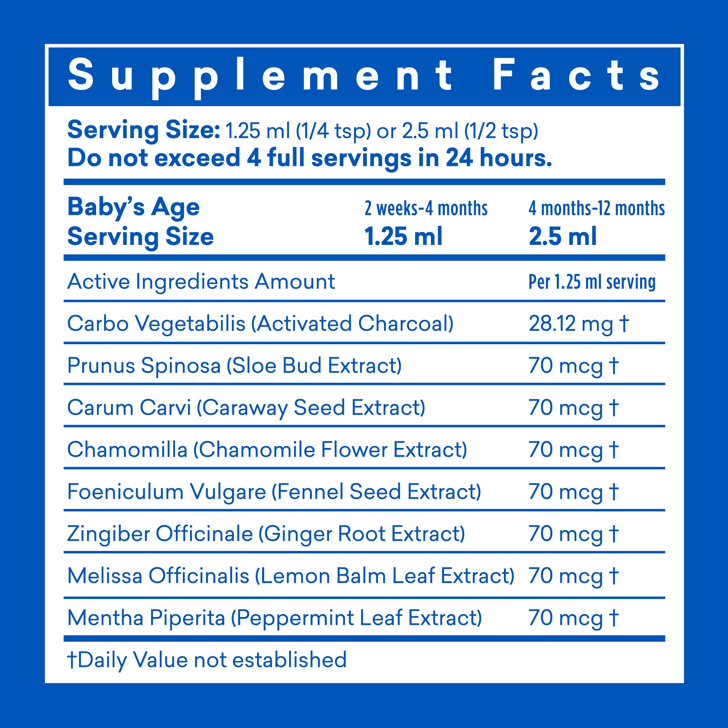 Colic Calm flavored liquid dietary supplement for soothing baby discomfort.