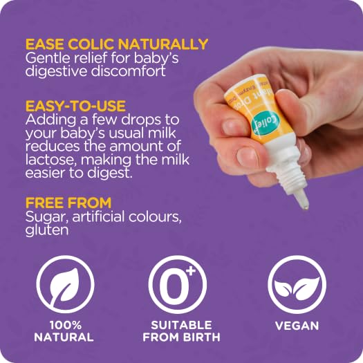 Colief Infant Drops easy dosing shown for lactose support.